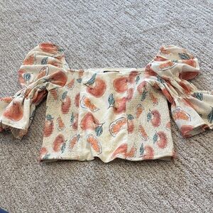 Peach Print Puff Sleeve Blouse